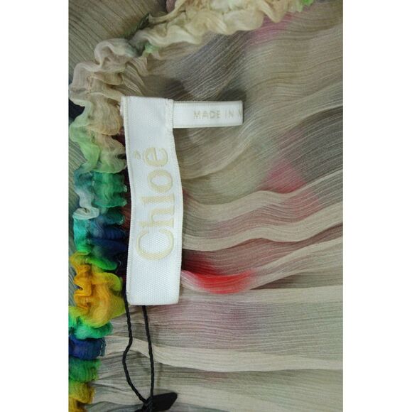 Chloe Tie Dye Print Peasant Dress in Multicolor Silk - Picture 4 of 5